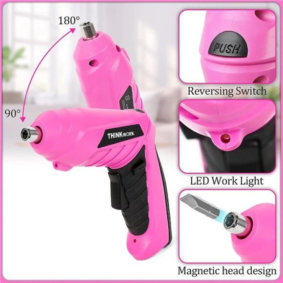 40-Piece Pink Tool Set - Ladies Hand Tool Set with 3.6V Rotatable Electric - Picture 2 of 6